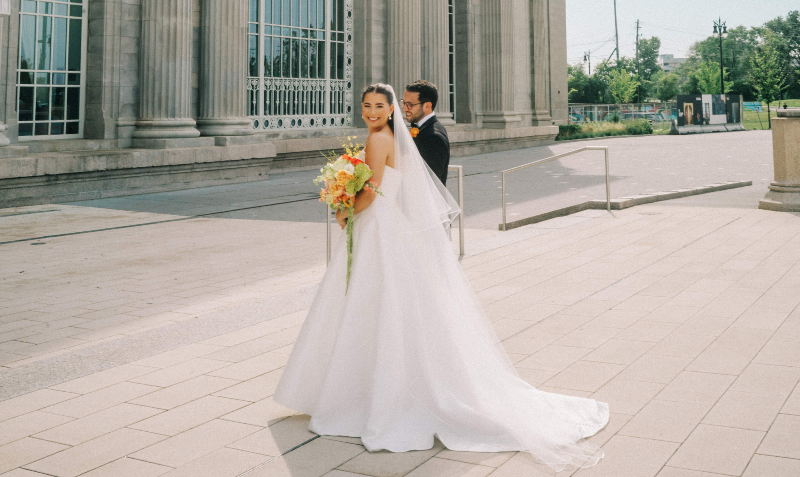 Wedding couple embracing